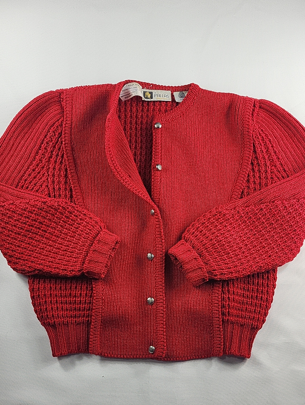 Red Knit Button-Front Women's Cardigan Sweater 100% Wool
